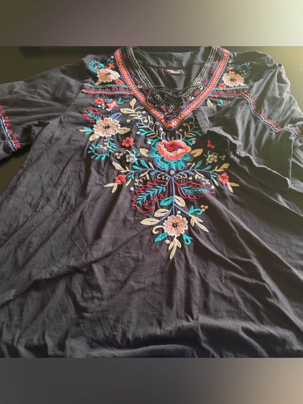 Johnny Was Laced up neckline floral tunic